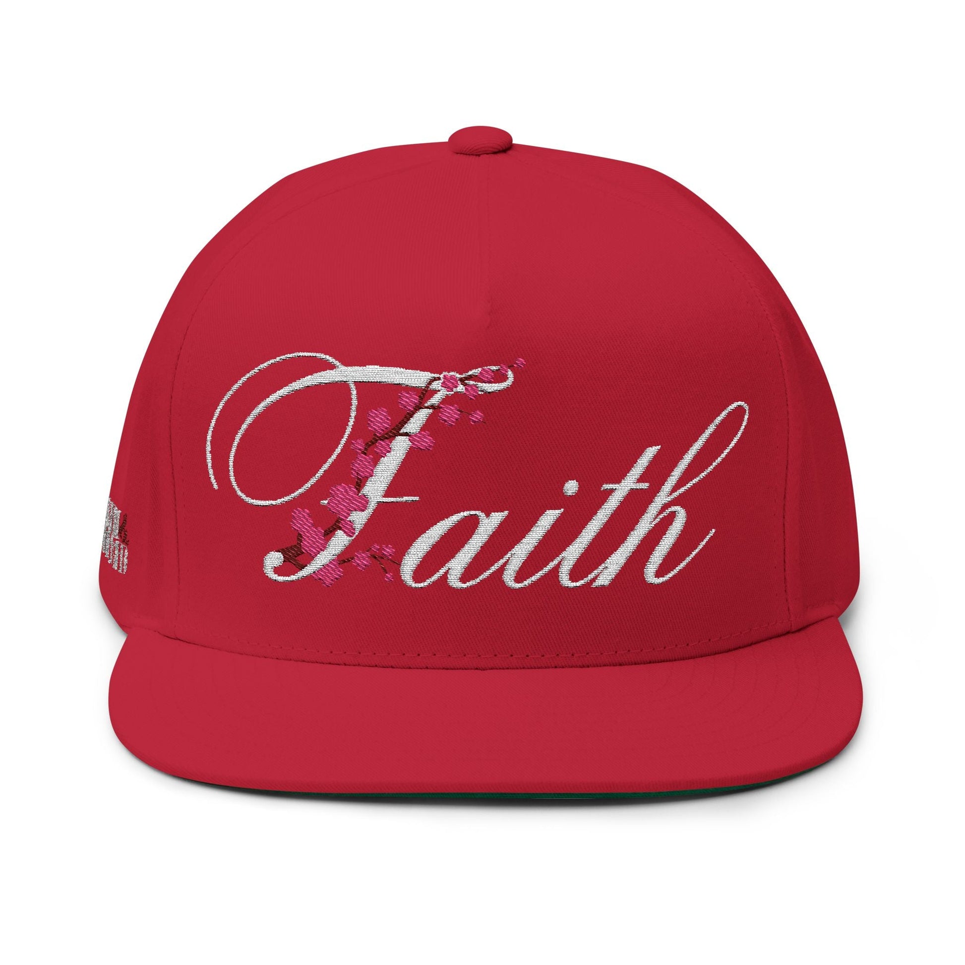 Romans 1:16 Faith Embroidered Flat Bill Cap Floral Script Snapback - Faith, Can Apparel