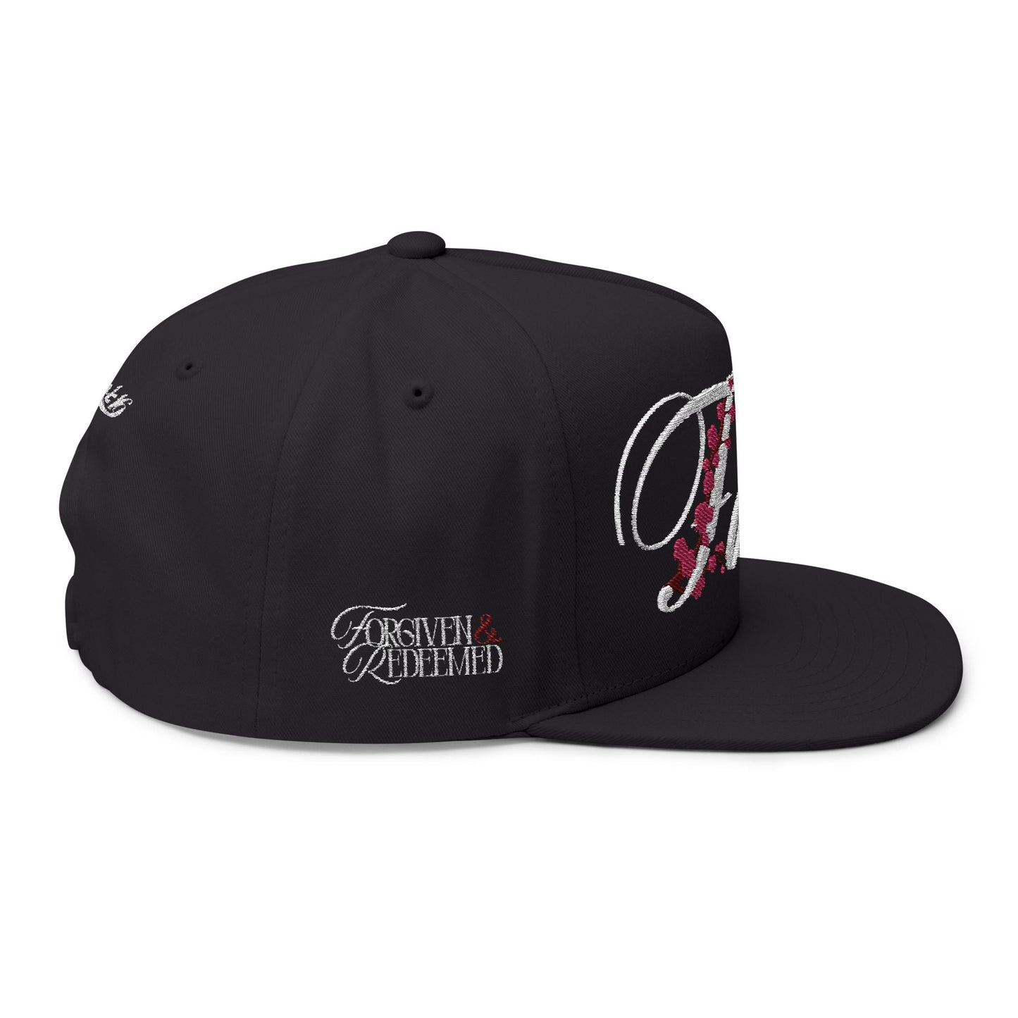 Romans 1:16 Faith Embroidered Flat Bill Cap Floral Script Snapback - Faith, Can Apparel