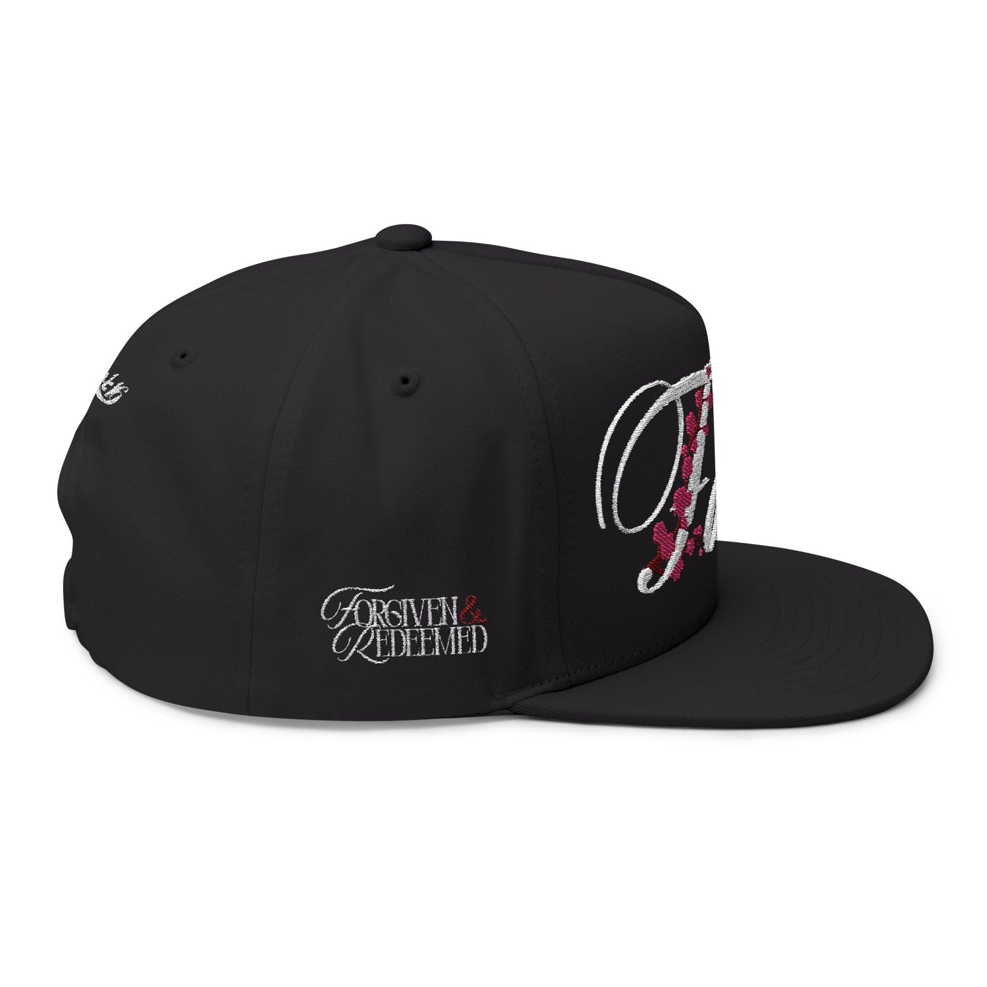 Romans 1:16 Faith Embroidered Flat Bill Cap Floral Script Snapback - Faith, Can Apparel