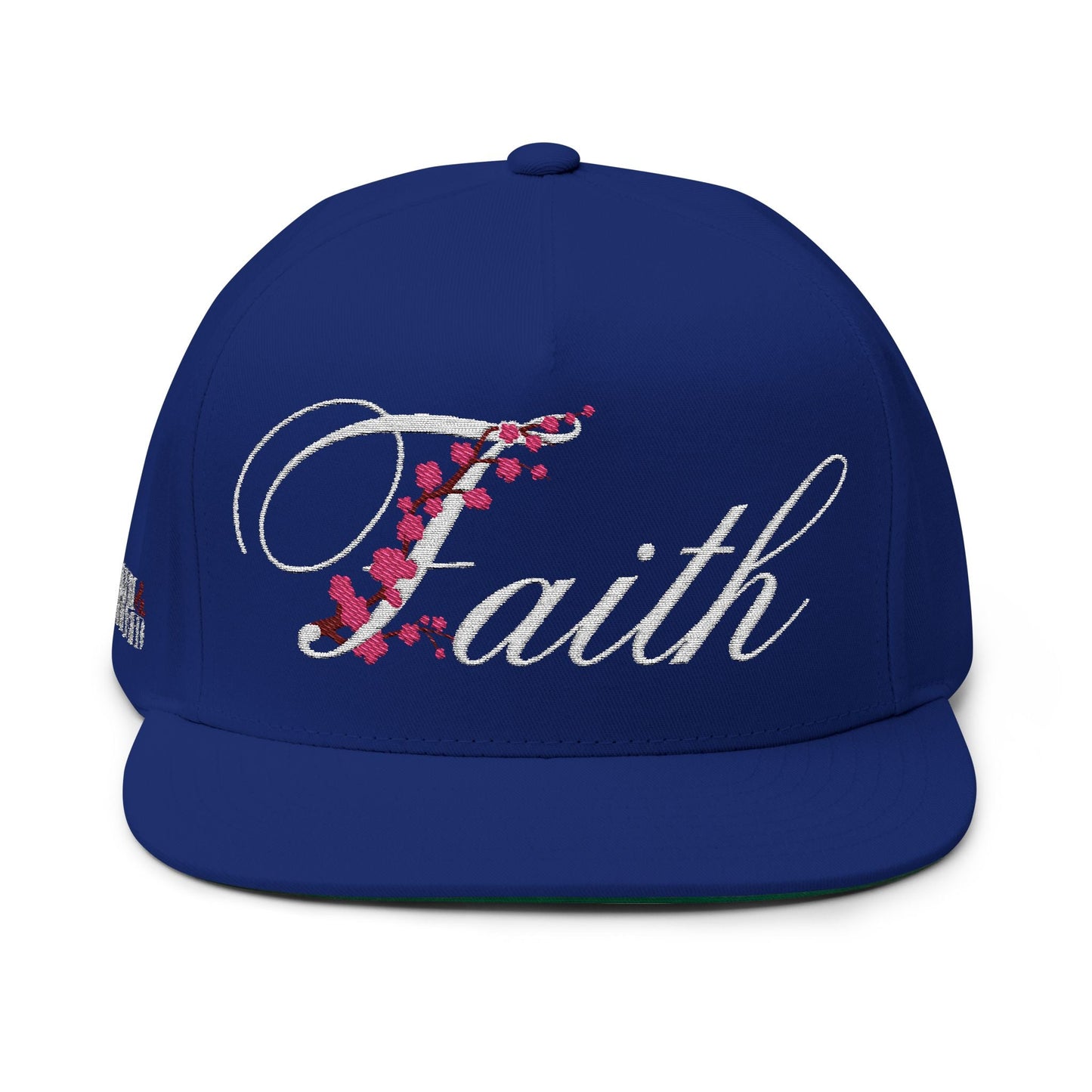 Romans 1:16 Faith Embroidered Flat Bill Cap Floral Script Snapback - Faith, Can Apparel
