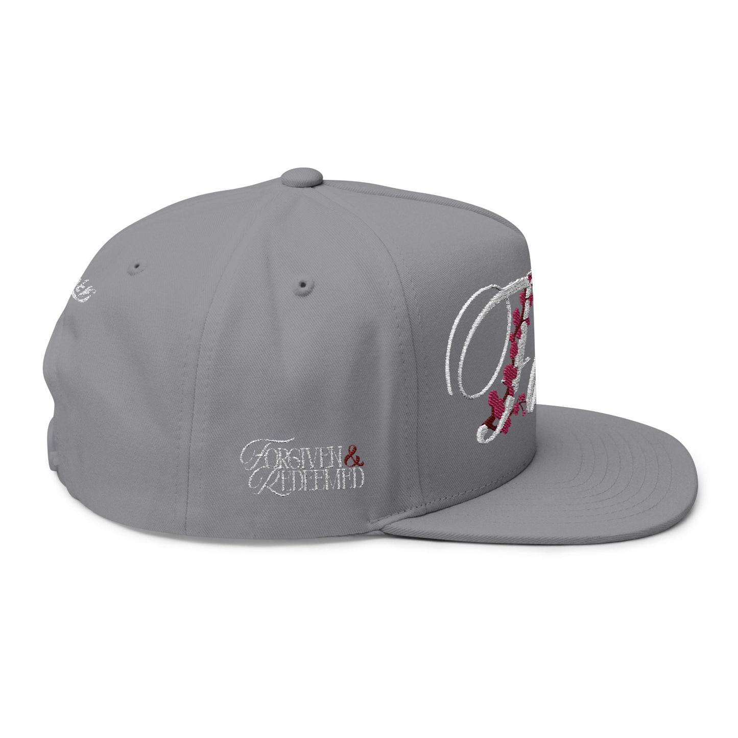 Romans 1:16 Faith Embroidered Flat Bill Cap Floral Script Snapback - Faith, Can Apparel