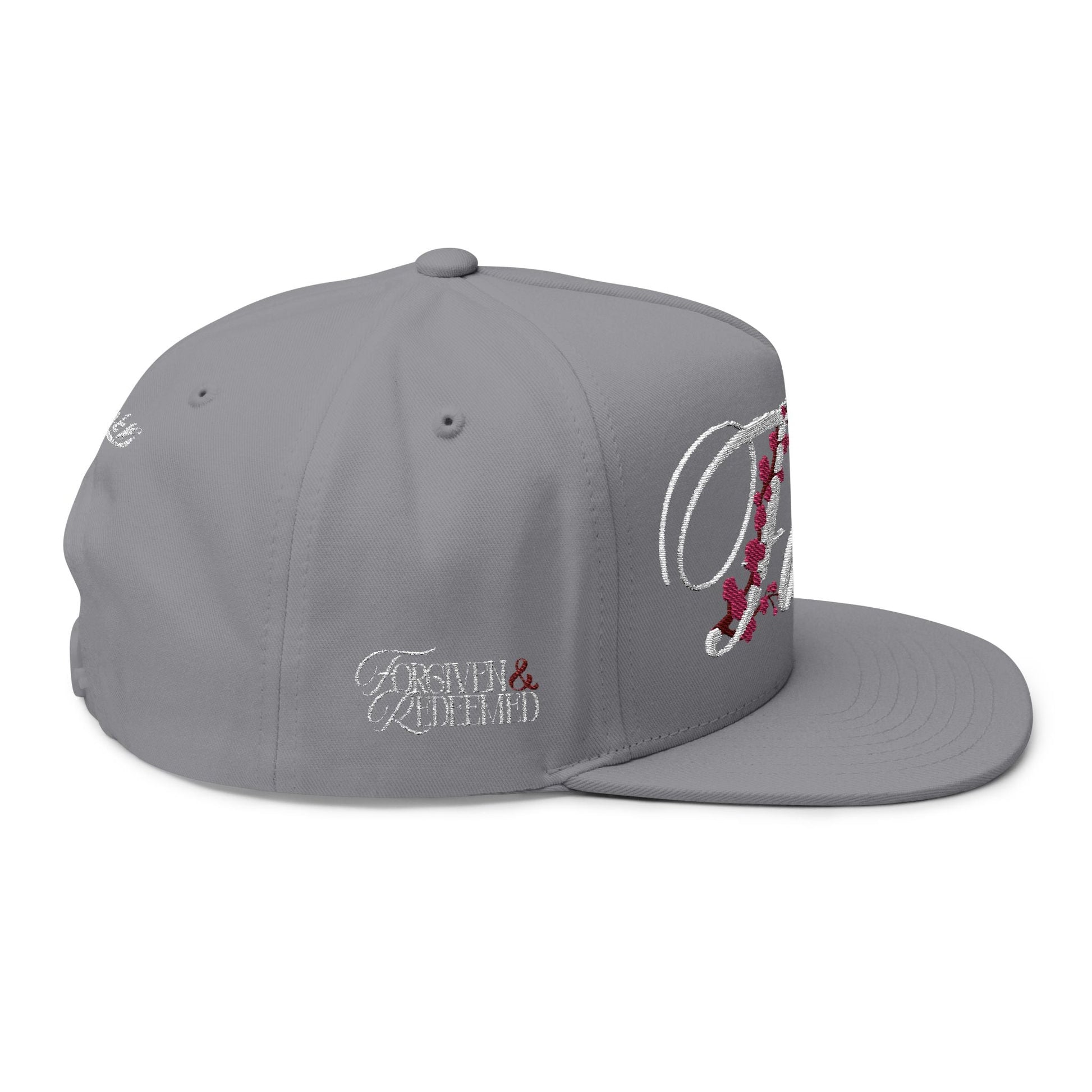 Romans 1:16 Faith Embroidered Flat Bill Cap Floral Script Snapback - Faith, Can Apparel