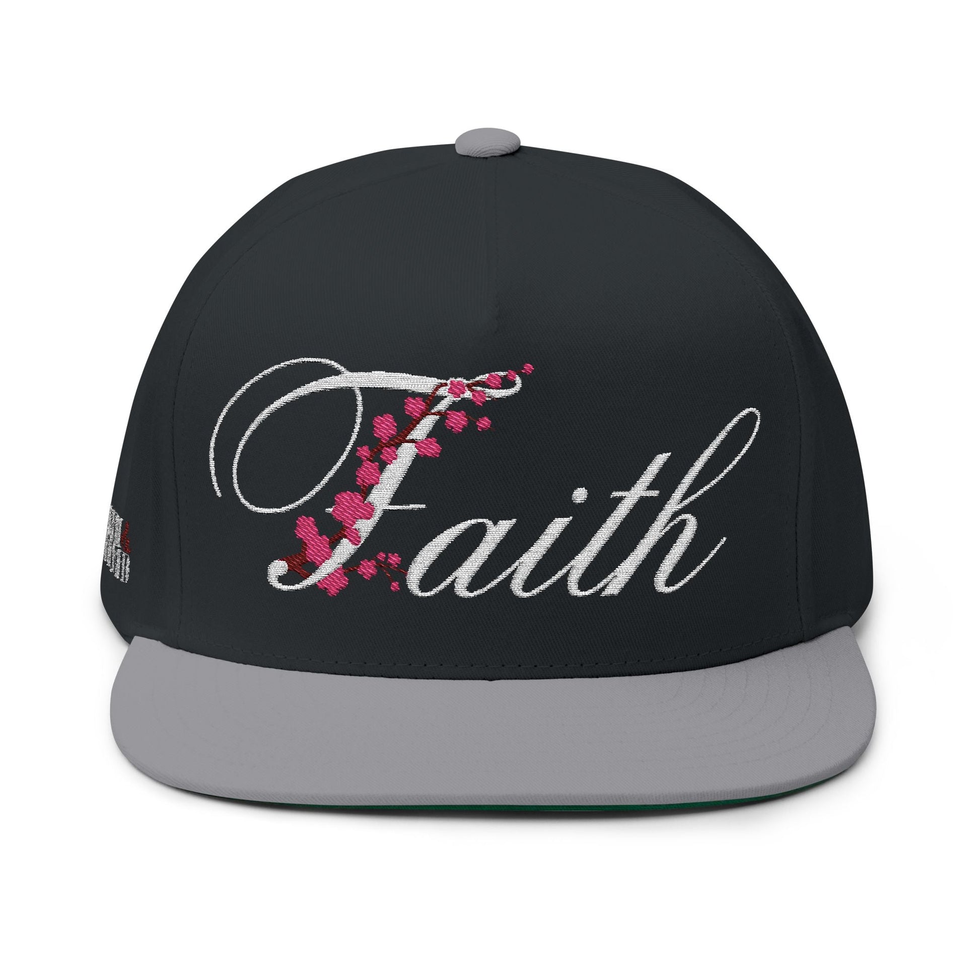 Romans 1:16 Faith Embroidered Flat Bill Cap Floral Script Snapback - Faith, Can Apparel