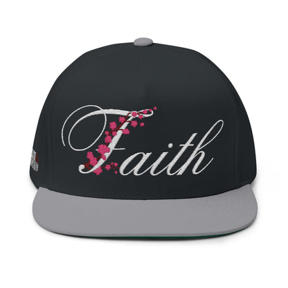 Romans 1:16 Faith Embroidered Flat Bill Cap Floral Script Snapback - Faith, Can Apparel