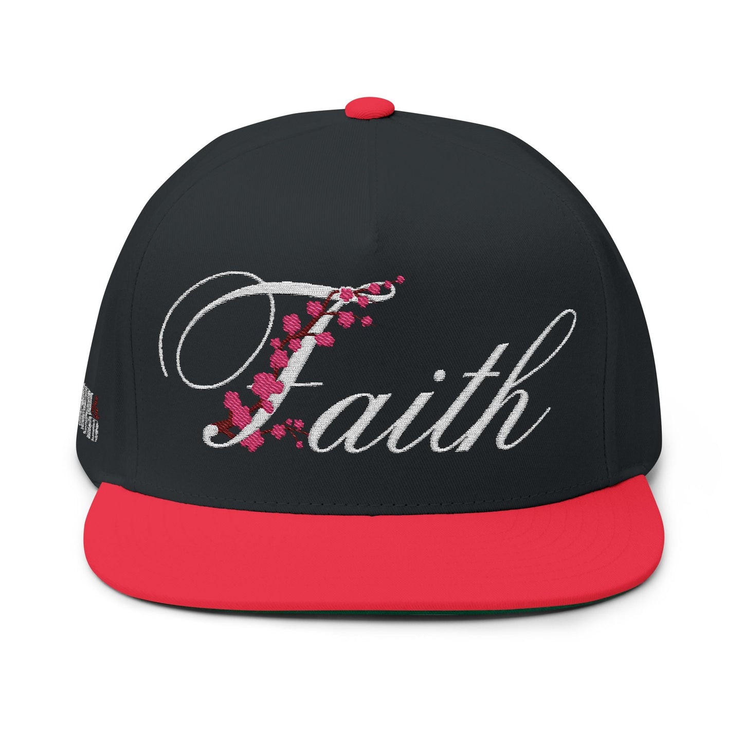 Romans 1:16 Faith Embroidered Flat Bill Cap Floral Script Snapback - Faith, Can Apparel
