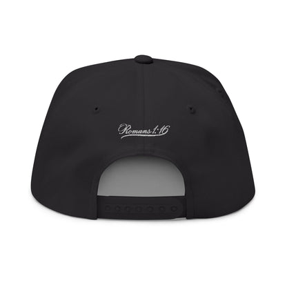 Romans 1:16 Faith Embroidered Flat Bill Cap Floral Script Snapback - Faith, Can Apparel