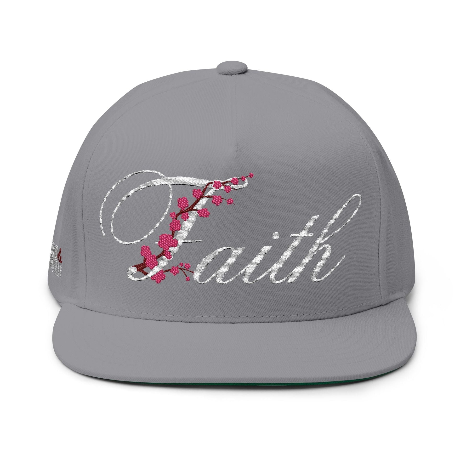 Romans 1:16 Faith Embroidered Flat Bill Cap Floral Script Snapback - Faith, Can Apparel