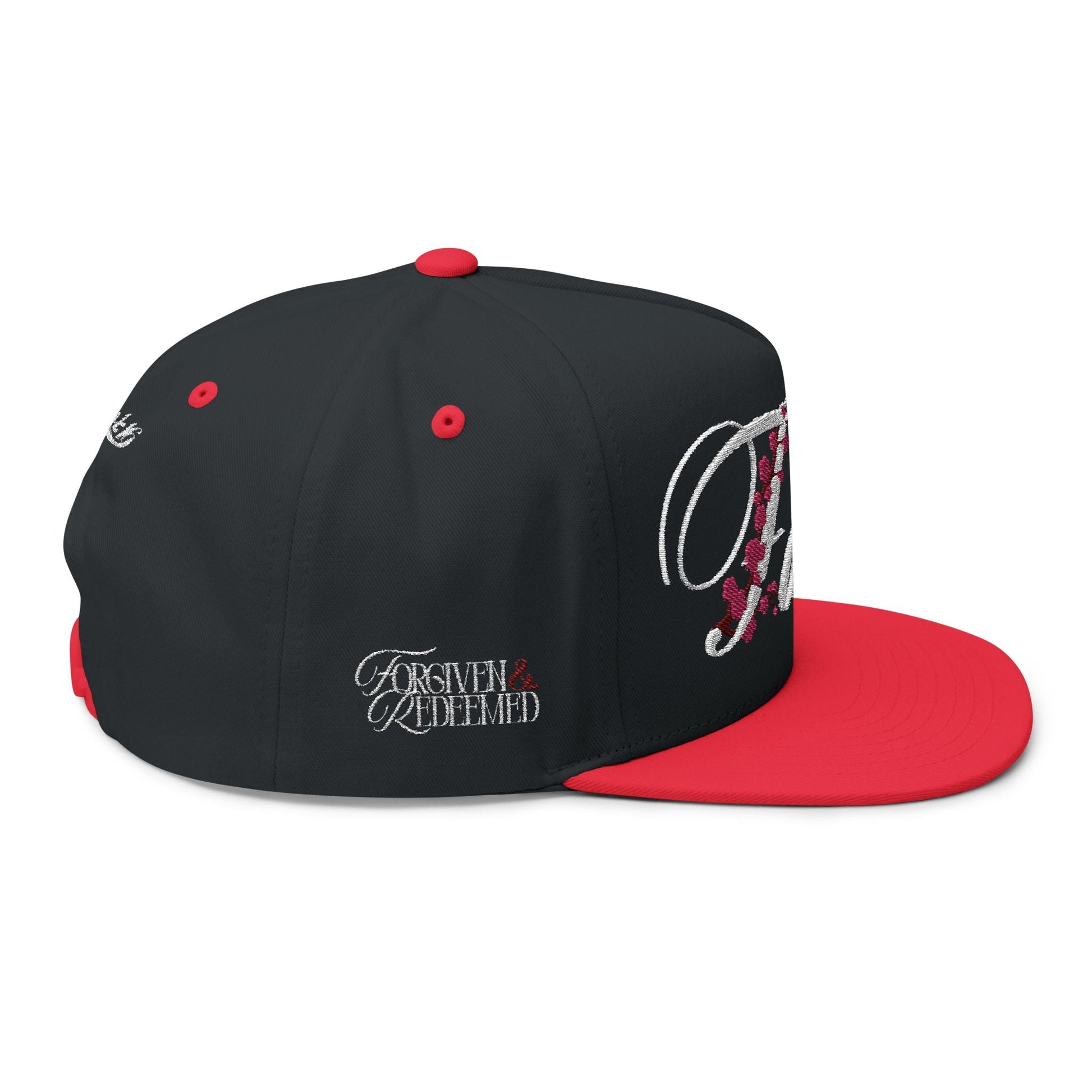 Romans 1:16 Faith Embroidered Flat Bill Cap Floral Script Snapback - Faith, Can Apparel