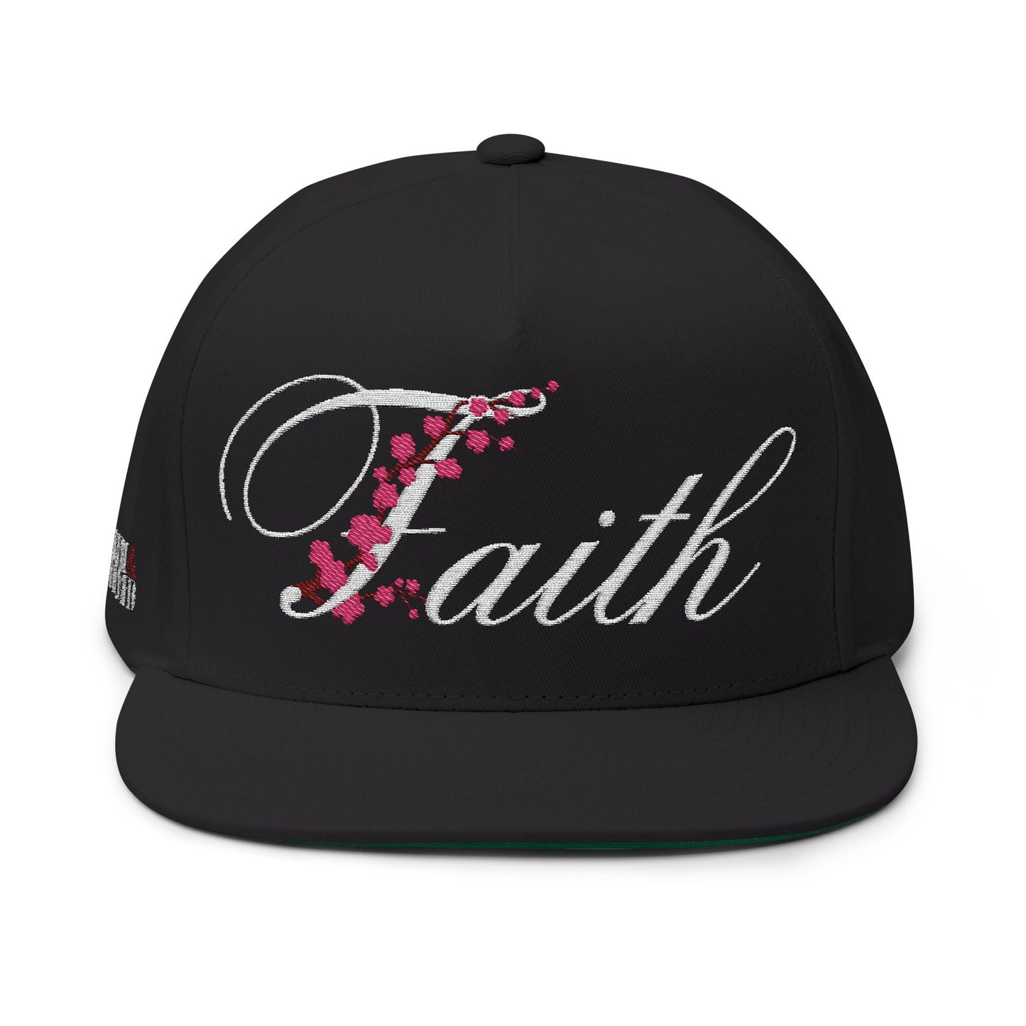 Romans 1:16 Faith Embroidered Flat Bill Cap Floral Script Snapback - Faith, Can Apparel